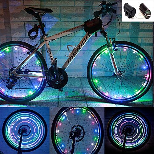 MrPower Rechargeable Batteries Super Bright 20-LED Bicycle Bike Rim Lights - Personalized LED Colorful Wheel Lights - Perfect for Safety and Fun - Blue Green Red Pink White Multicolore