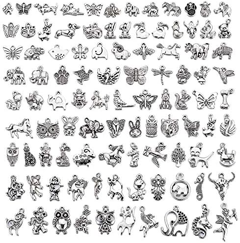 UKER Bulk Mixed Animals Charms Pendants DIY Christmas Gifts for Necklace Bracelet Jewelry Making and Crafting,Tibetan Silver Color, About 100 Pcs