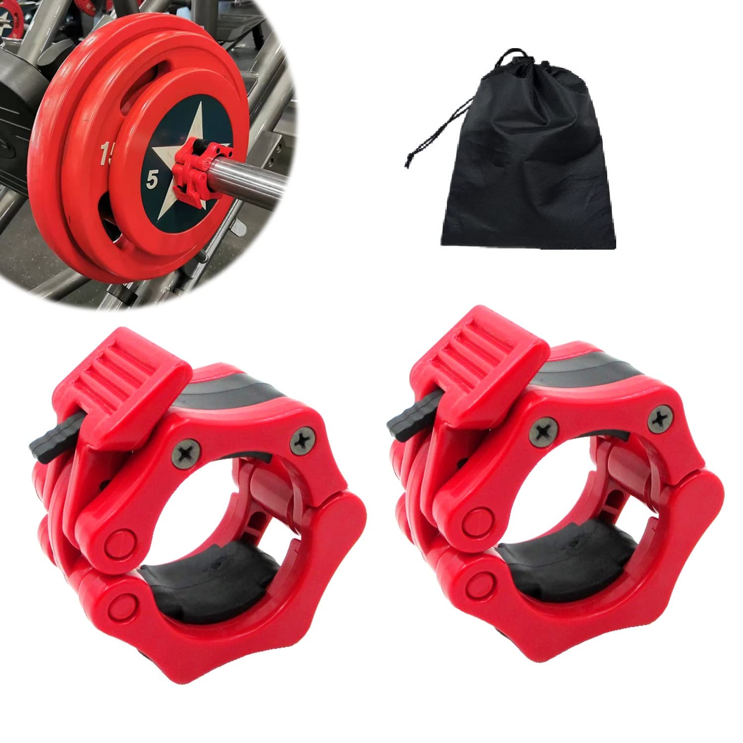 Barbell Clamps Olympic Bar Collars 2 Inch Quick Release Barbell Lock Clamp Locking Standard Bar Weight Plates Collar Clips for Workout Weightlifting Fitness Training Bodybuilding-Red