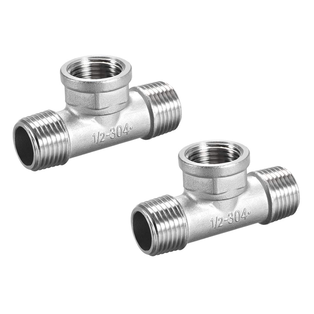 sourcing map Stainless Steel 304 Cast Pipe Fitting 1/2 BSPT Male X 1/2 BSPT Femalex 1/2 BSPT Male Tee Shaped Connector Coupler 2pcs