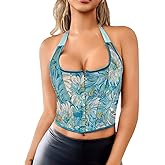 ShawGobow Vintage Floral Corset Top,Halter Overbust Bustier Tops,Lace Up Renaissance Fairy Costume