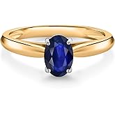 Gem Stone King 10K Yellow Gold Blue Sapphire Solitaire Engagement Ring For Women (0.57 Cttw, Oval 7X5MM, Gemstone September Birthstone)