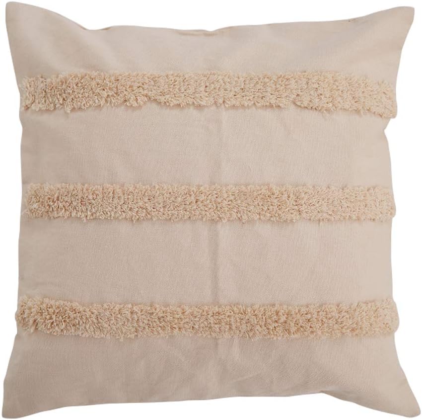 vctops Morocco Stripe Tufted Throw Pillow Cover Farmhouse Woven Decorative Pillow Case for Couch Sofa Bedroom Living Room (Stripe D, 18x18 inches)