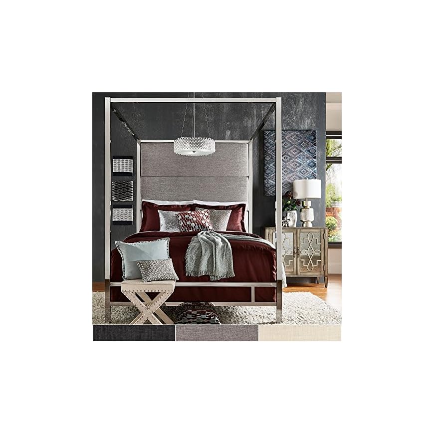 Inspire Q Evie Chrome Metal Canopy Bed with Linen Panel adboard by Bold