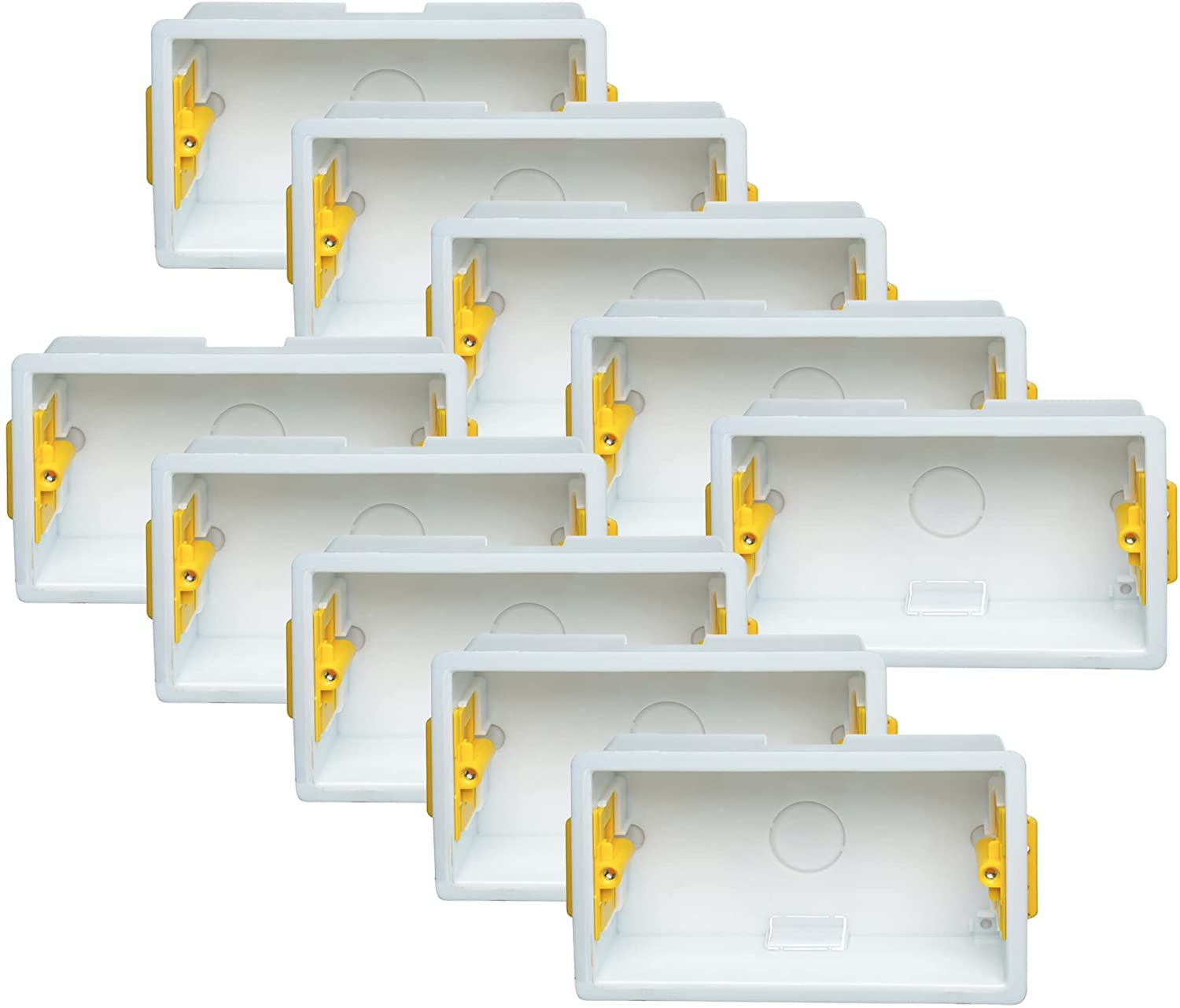Appleby 10x Pack Double 2-Gang 47mm Dry-Lining Back Box Electrical Wall Knockout Recessed Flush Mount Deep Pattress Dry Lining Partition Switches Sockets Fused Spur Euro Module Faceplates - Yellow