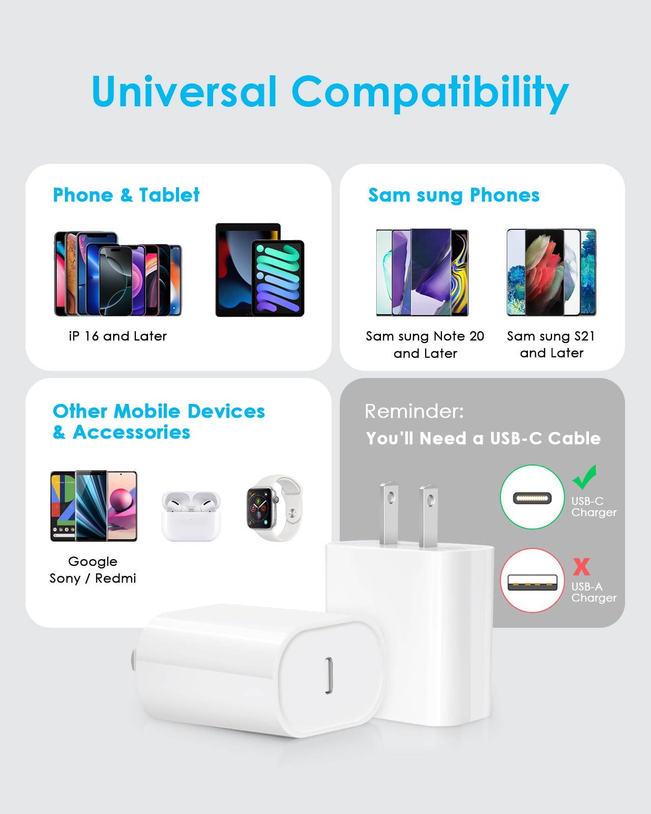 USB C Charger Block 20W-Type C Power Adapter for IP 16/16 Pro/16 Plus/16 Pro Max /15/15 Pro/15 Plus/15 Pro Max/14/13/12/11/SE/XR/8, i Pad Pro/Mini, Galaxy, Pixel 4/3 and More [2-Pack] mz