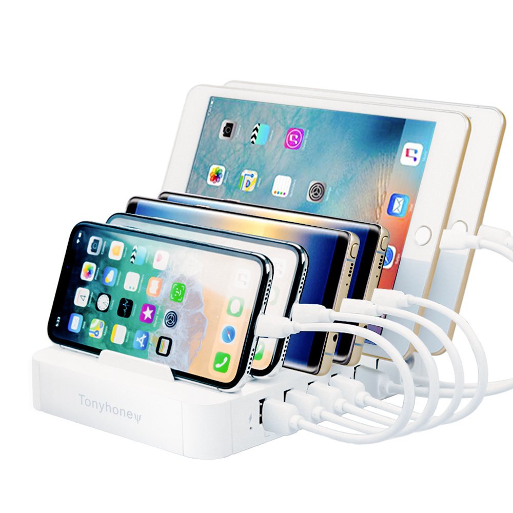USB Charging Station,Tonyhoney 6-Port Detachable Universal USB Charging Station Dock Stand with Innovative Removable Baffles Organizer for Smart Phones & Tablets
