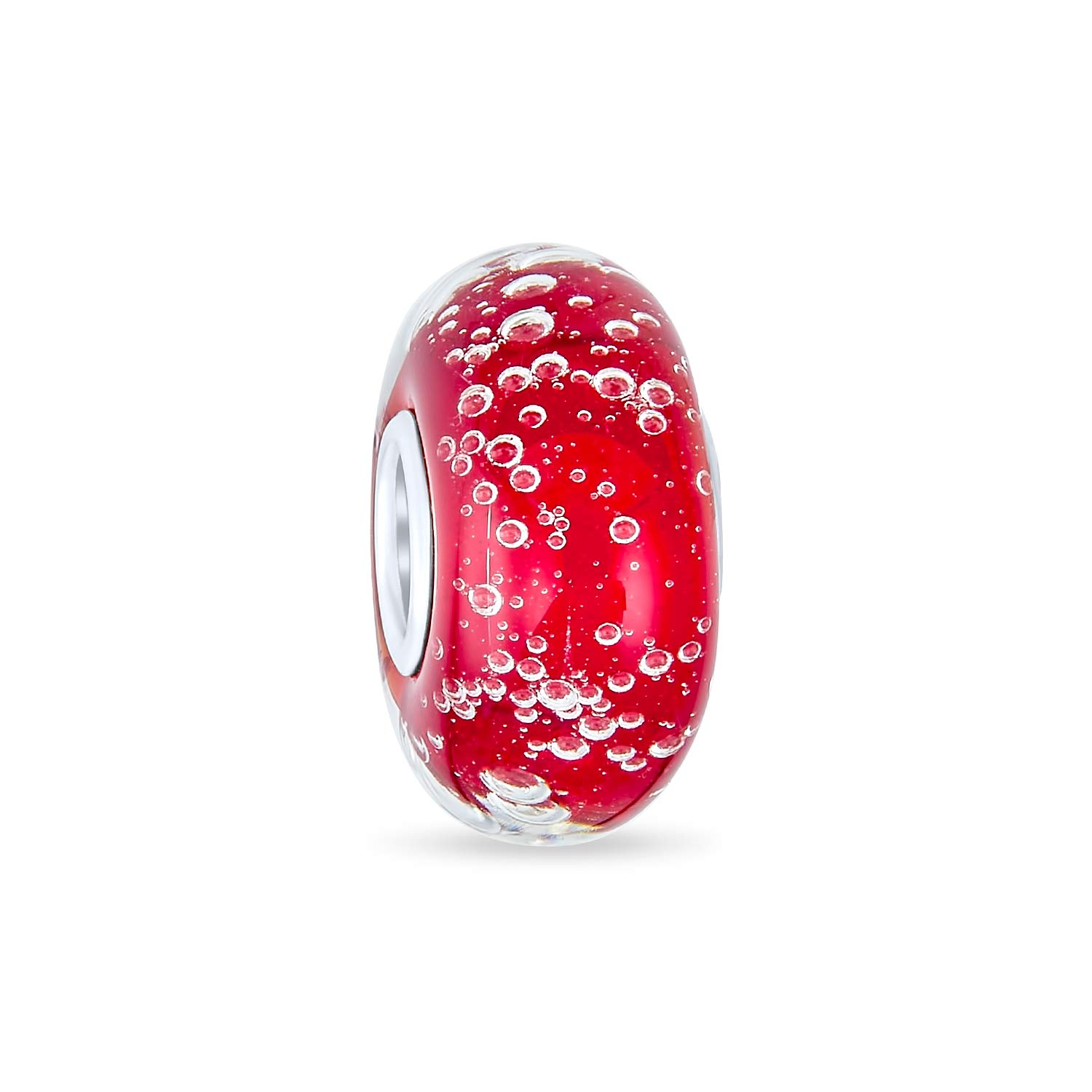 Bling Jewelry Murano Glass .925 Sterling Silver Core Ocean Red Bubble Spacer Charm Bead Fits European Bracelet For Women Teen