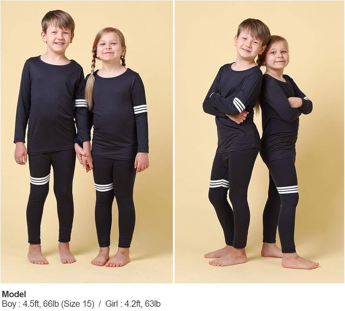Short Fleece Lined Sporty Thermal Underwear Set for Boys and Girls Superb Base Layer Pajamas Long John Set.: Clothing