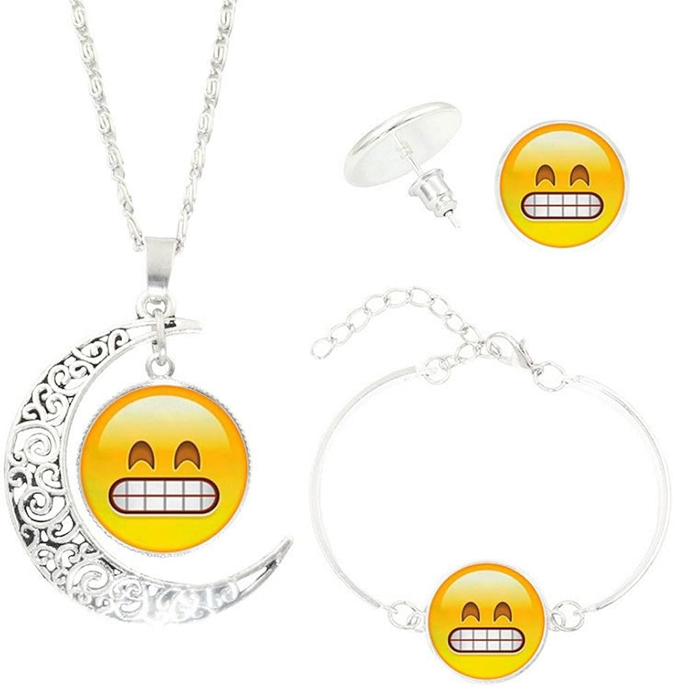 Emoji Jewelry Set Earrings Bracelet And Necklace (Giggle) Amazon.co.uk Jewellery