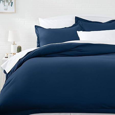 AmazonBasics Microfiber Duvet Cover Set - King, Navy Blue