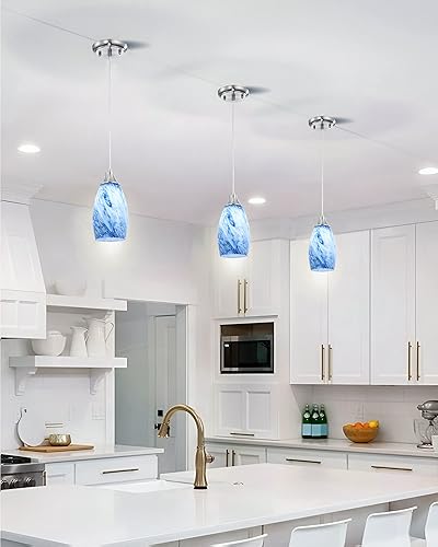 karyfine Mini Pendant Lights Kitchen Island White Blue Glass Lamp