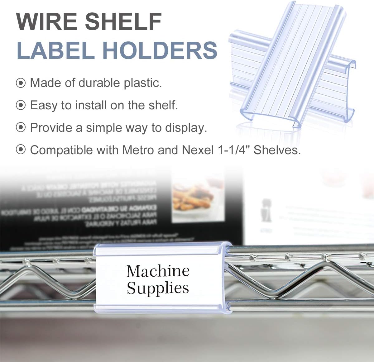 Lenink 30Pcs Wire Shelf Label Holders, Plastic Wire Rack Label Holder Compatible with Metro and Nexel 1-1/4in Shelves, Label Area 3in Lx1.25in H (Label Paper Not Included) : Office Products