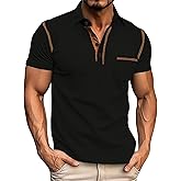 QOSOQ Men's Polo Shirts Short Sleeve Golf Polo T Shirt Lightweight Casual Button Down Shirts Summer Collared with Pocket