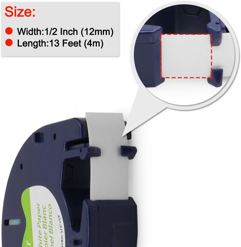 Wonfoucs Compatible Label Tape Replacement for DYMO LetraTag Labeling Refills Self-Adhesive Paper Tape for DYMO LetraTag Label Makers, Black Print on White, 1/2 Inch x 13 feet, 12mm x 4m, 3 Pack: Office Products