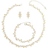 Enrwin Austrian Crystal Rhinestone Choker Necklace Dangle Earring Link Bracelet Jewelry Set for Brides Bridesmaid Prom Costume Accessories for Women