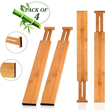 Wooden-Life Schubladen Organizer, Schubladentrenner, Schubladenteiler, Die 4er-Set Bambus Schubladentrenner geeignet für Küch