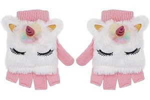 NEWFANCY Kids Unicorn Flip Top Gloves with Mitten Cover Knitted Winter Fingerless Convertible Mittens for Boy Girls Toddler