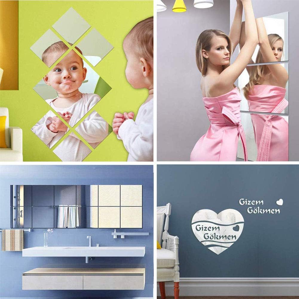 16 Sheets Flexible Mirror Sheets Mirror Wall Stickers Self Adhesive Plastic Mirror Tiles for Home Decor Square Mirror Tile Wall Stickers DIY for Living Room Porch(15 * 15cm) - Image 4