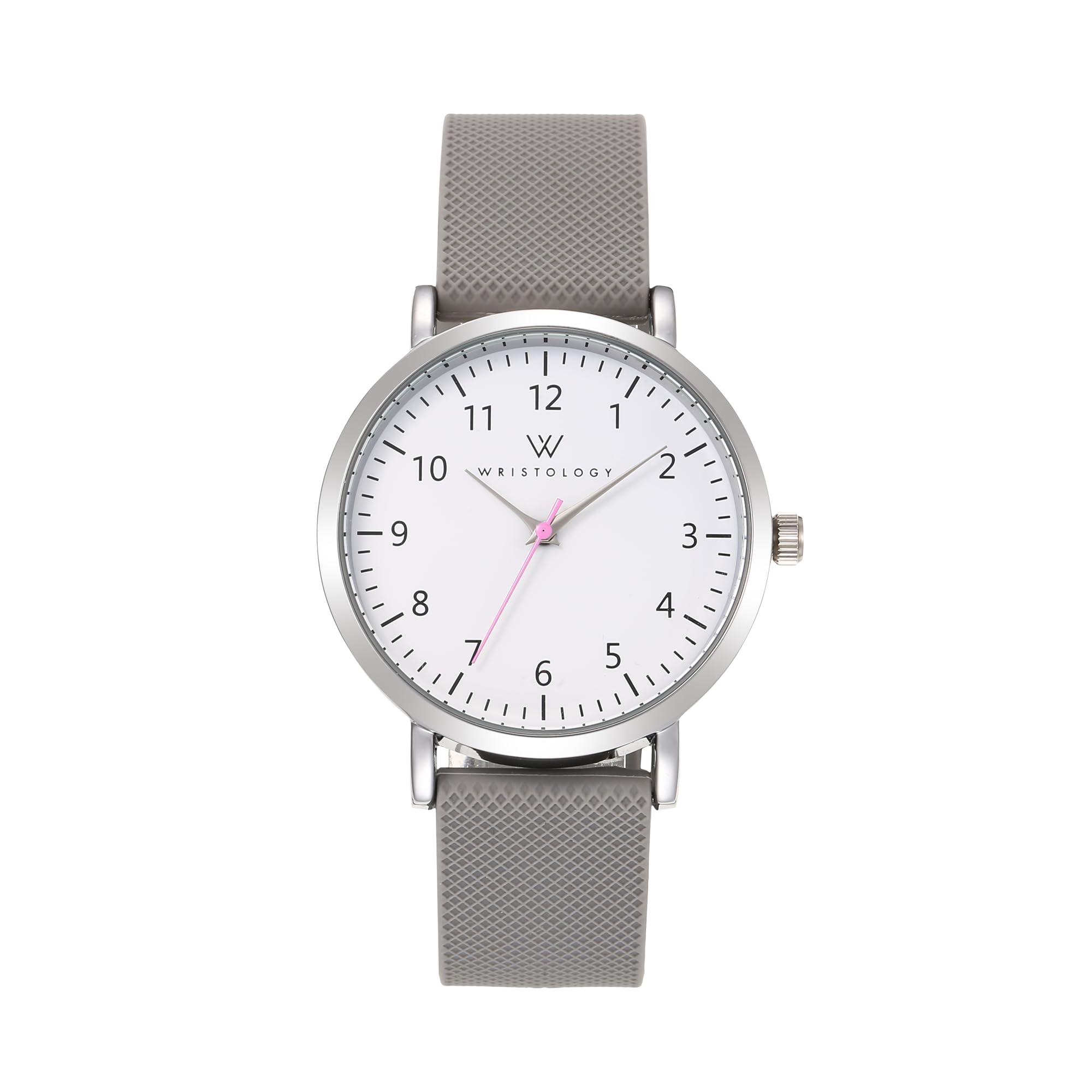 WRISTOLOGY 19 Options,Maxi Numbers Watch, Silicone Band,Interchangeable Silicone Strap,Easy to Read Analog Face with Second Hand for Women, Men, Nurses, Teachers, Seniors, EMT Olivia,Grey, Olivia