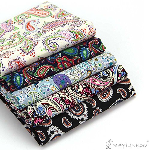 RayLineDo 5X Different Pattern Paisley Style 100% Cotton Poplin Fabric Fat Quarter Bundle 46 x 56cm (Appox 18" x 22") Patchwork Quilting Fabric