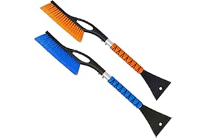 AKSLGT 27" Ice Scraper Snow Brush, Detachable Snow Removal Tool with Ergonomic Foam Grip, Multifuncational Snow Bruch Snow Broom Remover for Car Trucks or SUV Windshield and Window (2PCs Orange+Blue)