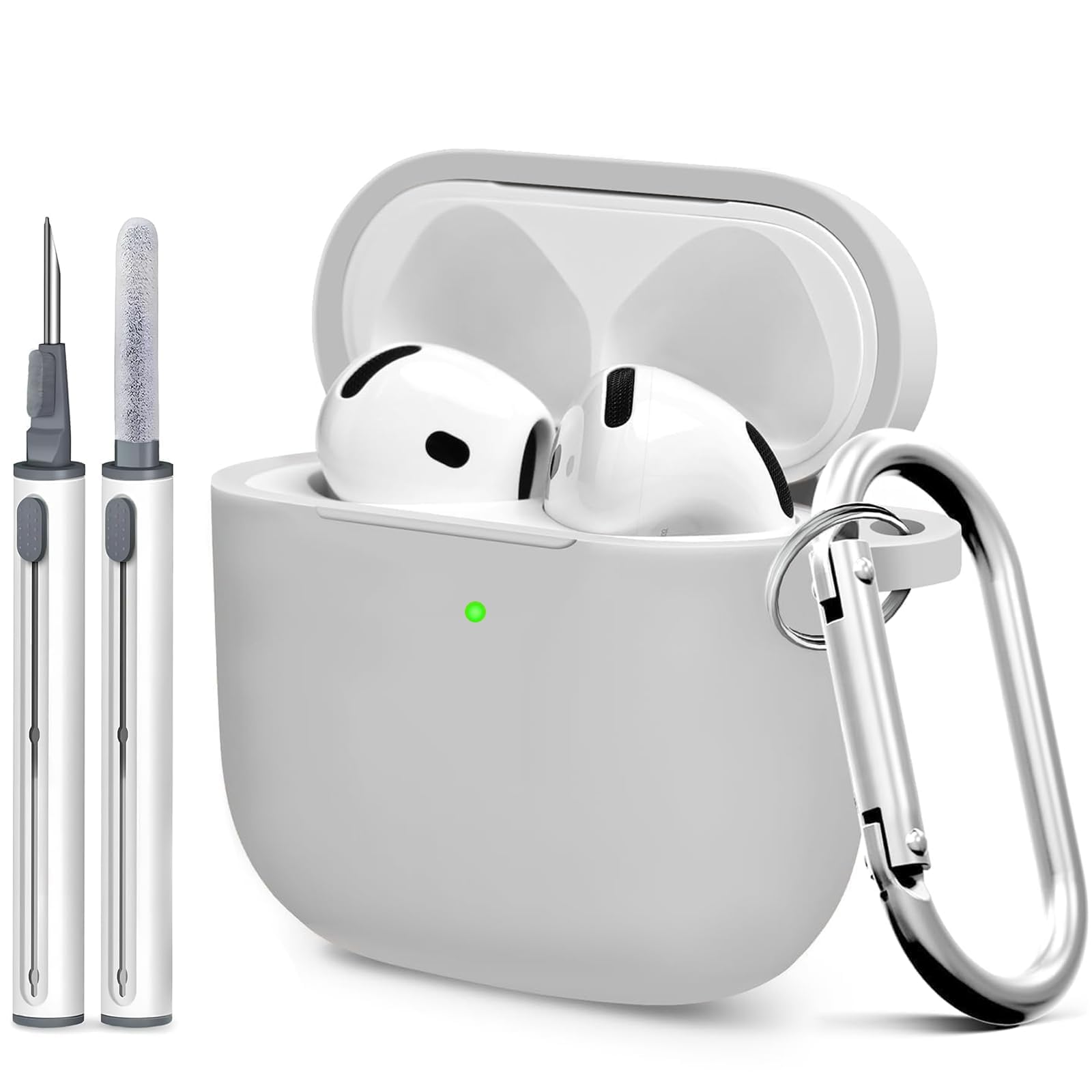 Photo 1 of Woyinger for Airpods 4th Case Cover, Come with Cleaner Kit,Soft Skin Silicone Case Cover with Keychain, Full Protective Case for Men and Women, Compatible with AirPods 4th Generation Case,Grey