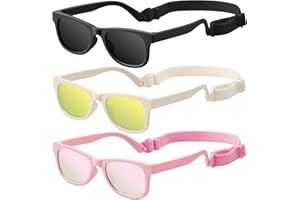 Baby Infant Toddler Sunglasses with Strap for Boys Girls Age 0-24 Months, 3 Pack Flexible TPEE Rubber Frame Kids UV400 Protec