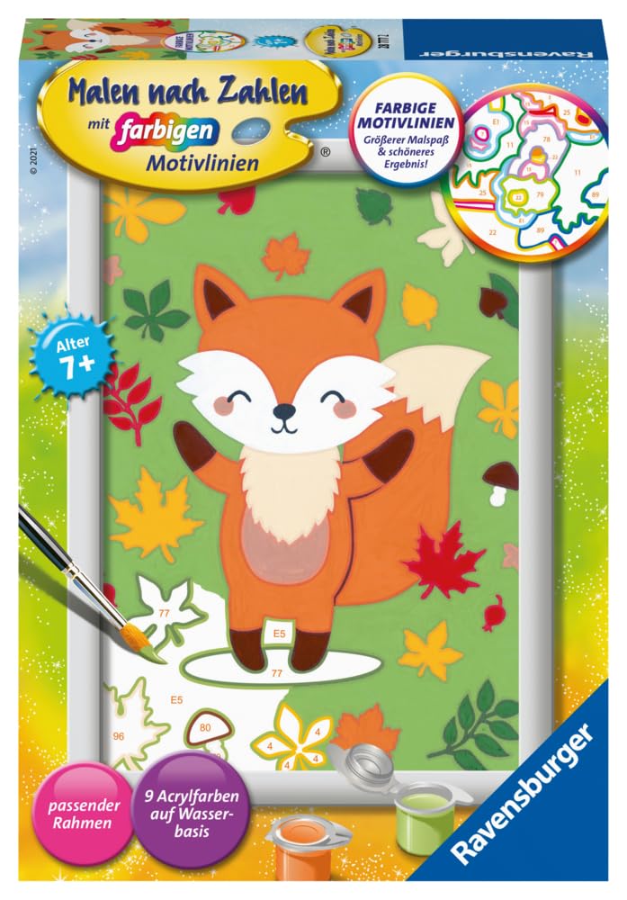 Ravensburger CreArt 28777 Fantasy 28777 Cute Paint by Numbers Fox for Children from 7 Years, Yellow, 12-Piece Set