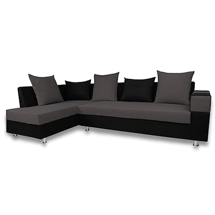 Adorn India Adillac 5 Seater Corner Sofa(Left Side Handle)(Grey & Black)