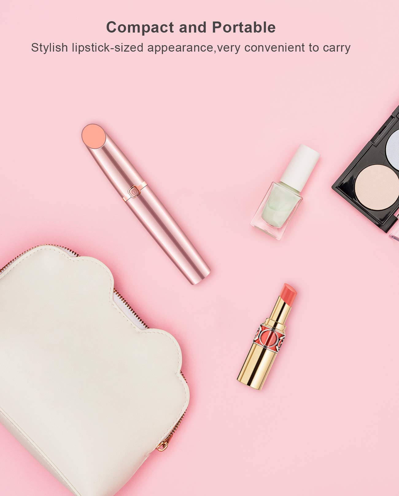 Painless Eyebrow Hair Remover for Women,Portable Eyebrow Trimmer Razor with LED Light,Lipstick-Sized Eye brow Epilator,Facial Hair Shaver For Good Finishing (Rose Gold)