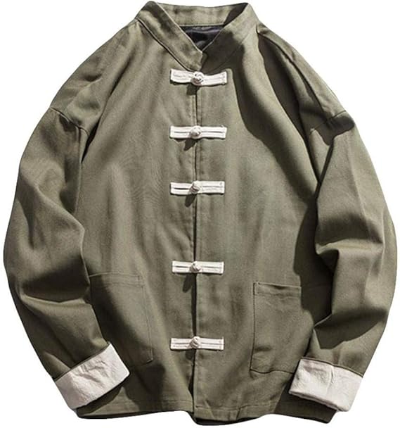 Amazon メンズシャツ E Bears 中華服 タングスーツ チャイナ服 メンズ トップス 綿麻 無地 長袖 ブラウス ジャッケト 秋 冬 カジュアル スポーツ 中華風 中国風 シャツ 通販
