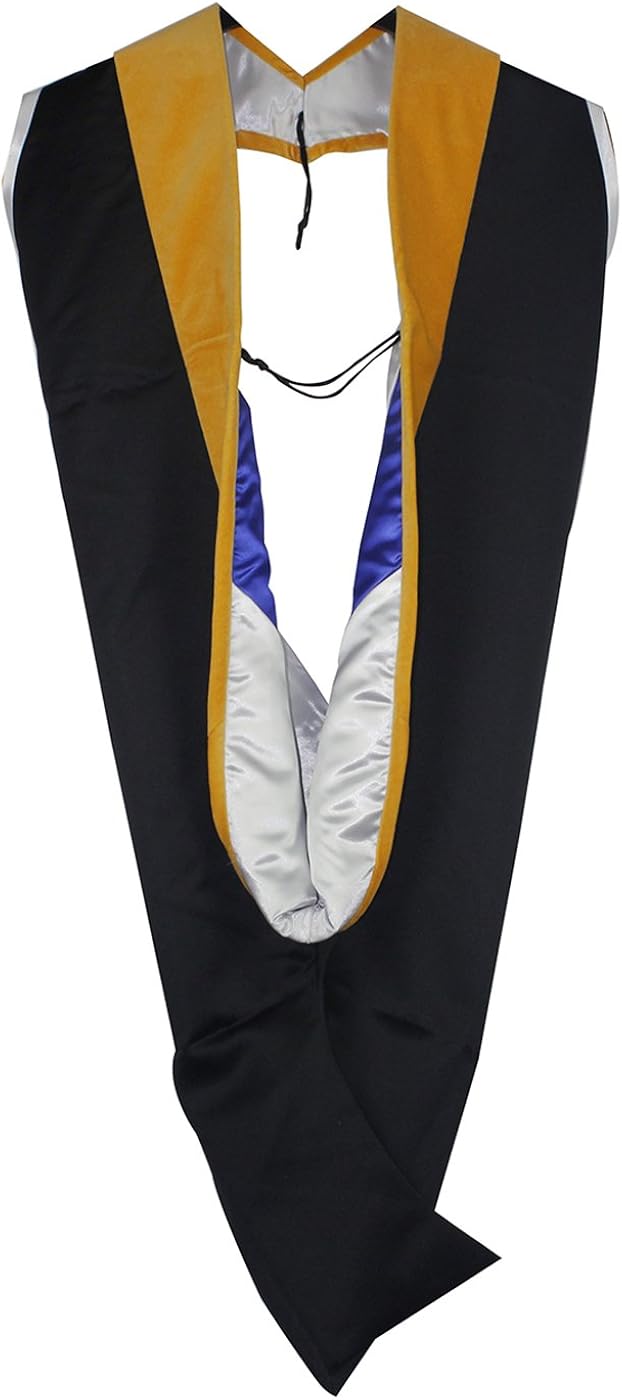GraduationMall Graduation Hood for Master Degree Deluxe Academic Hood - Gold/White/Royal: Clothing