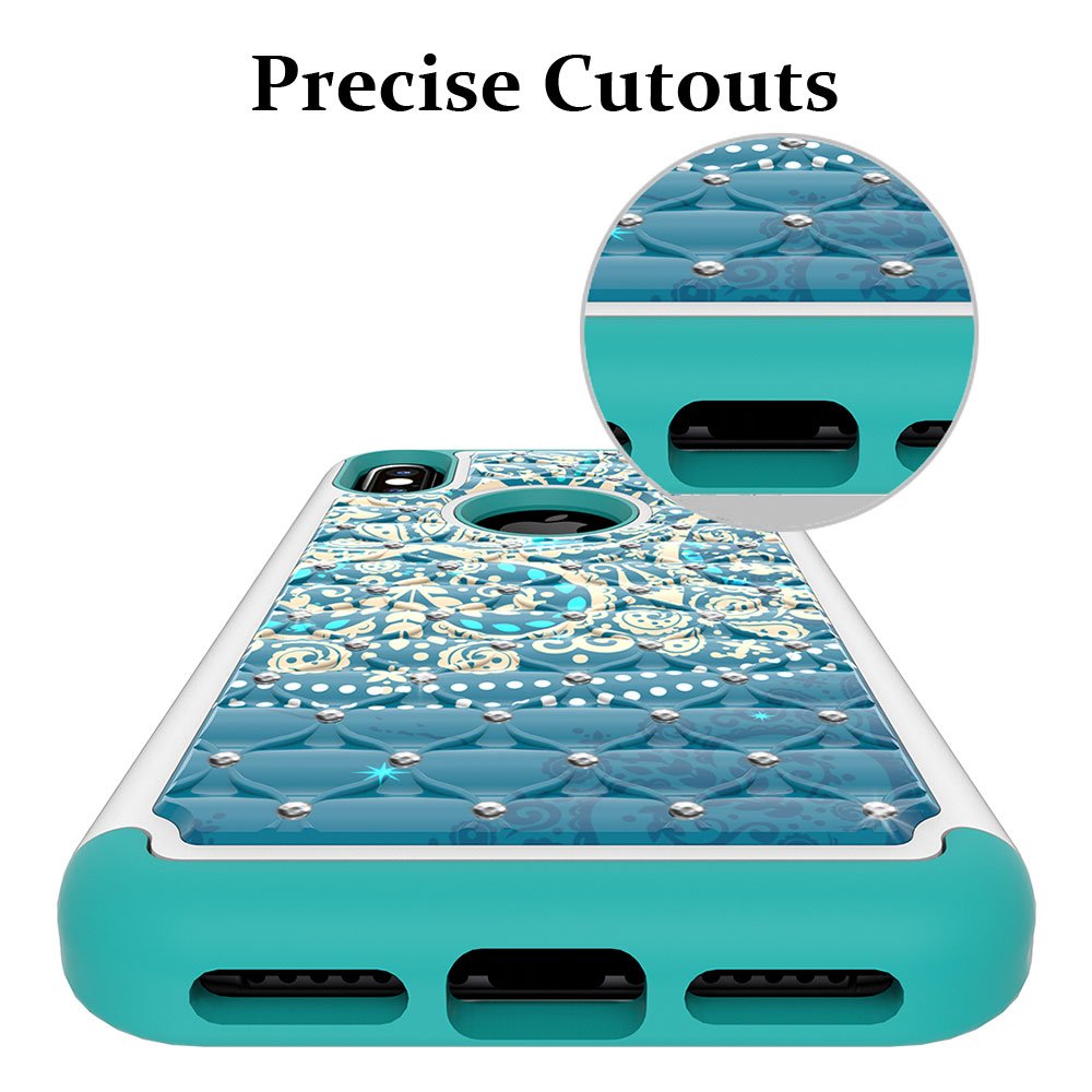 iPhone X Case, MagicSky [Shock Absorption] Studded Rhinestone Bling Hybrid Dual Layer Armor Defender Protective Case Cover for iPhone X (2017) - Flower1