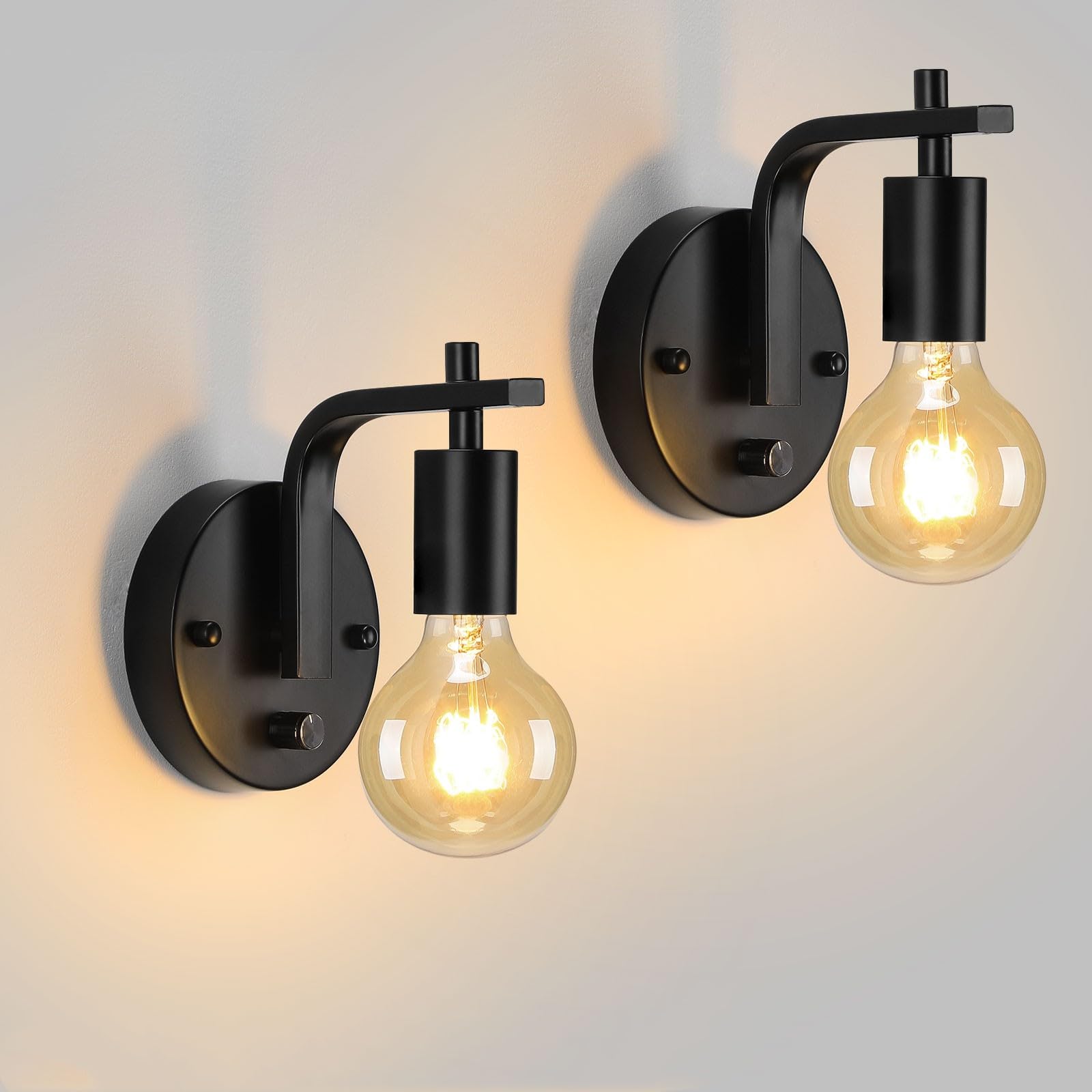Photo 1 of Glighone Wall Sconces Set of Two, Wall Light with Switch, Dimmble Black Sconce Lights Indoor, Wall Lights for Bedroom, Bedside Wall Lamps