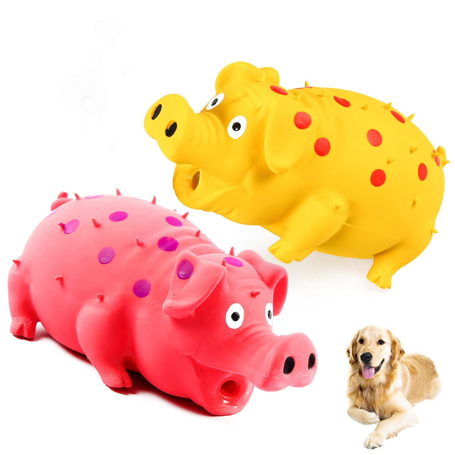 ChubbyPiggies 2-Pack Squeaky Pig Dog Toys - Durable Rubber Chew Toys with Oinking & Grunting Sounds for Small, Medium & Large Dogs - Interactive Latex Puppy Toy Set