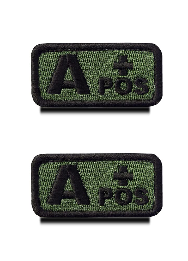 Zcketo 2 Pcs Tactical Army Green Blood Type A+ Positive Patch Embroidered Hook and Loop Military Medic First Aid Emblem Patch for Outdoors Travel Military CS Medical Aid Bag Pouch(A+)