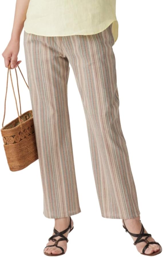 Amazon パンツ レディース 綿100 おしゃれ しじら織 涼しい 春夏 大きいサイズ ウエスト 総ゴム 涼やか ほそ見え 美脚 ストライプ イージーパンツ ベージュ M L Ll 3l 大きいサイズ 大きめ ロングパンツ 通販