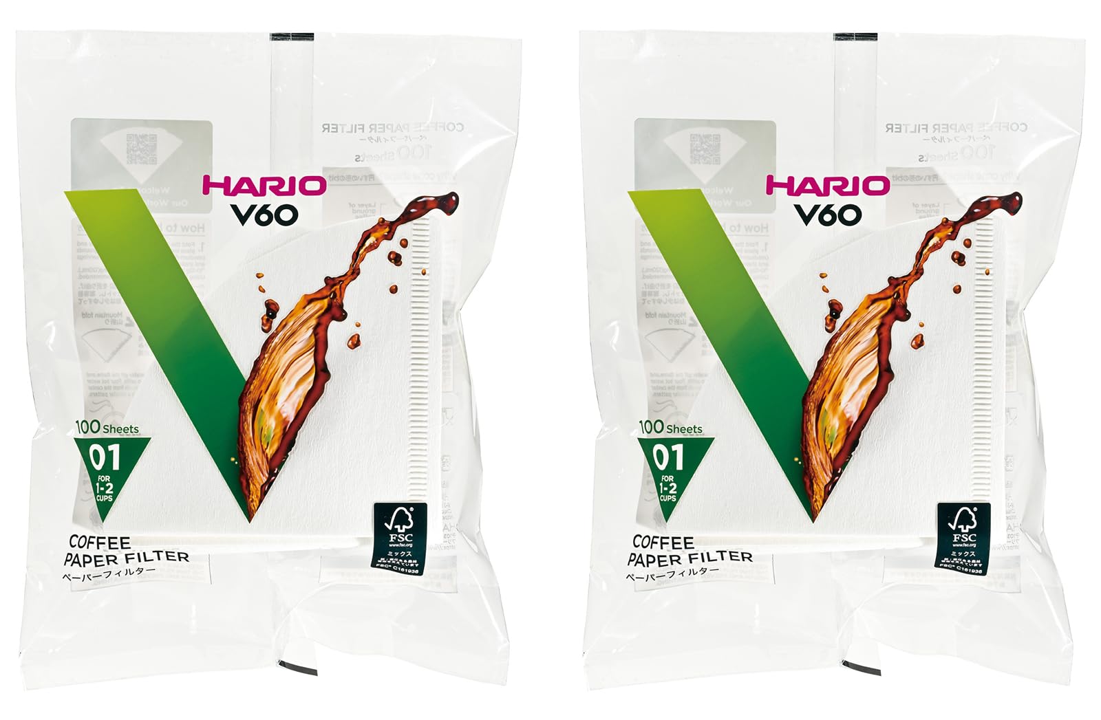 HARIO(ハリオ) V60ペーパーフィルター 白 1-2杯用 日本製 VCF-01-100W100枚入り 2個セット商品画像