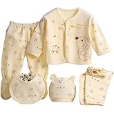 Gajaous 5PCS Newborn 0-3M Boys Girls Baby Cotton Clothes Tops Hat Pants Suit Outfit Sets OneSize
