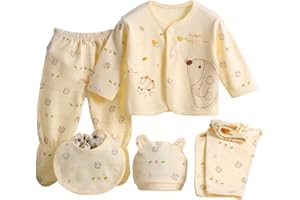 Gajaous 5PCS Newborn 0-3M Boys Girls Baby Cotton Clothes Tops Hat Pants Suit Outfit Sets OneSize