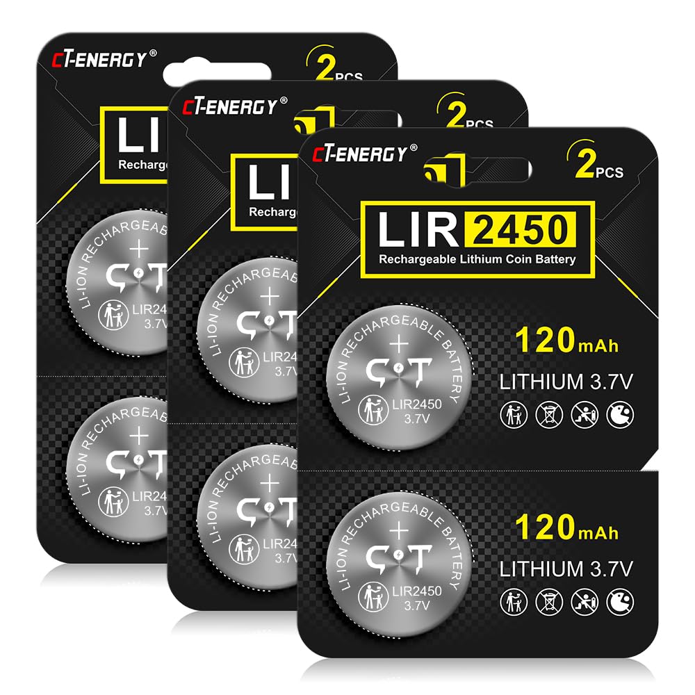 2450 Rechargeable LIR2450 Battery 3.7V Lithium Button Coin Cell Batteries Replace 3V Cr2450 6 Pack for Car Key Remote