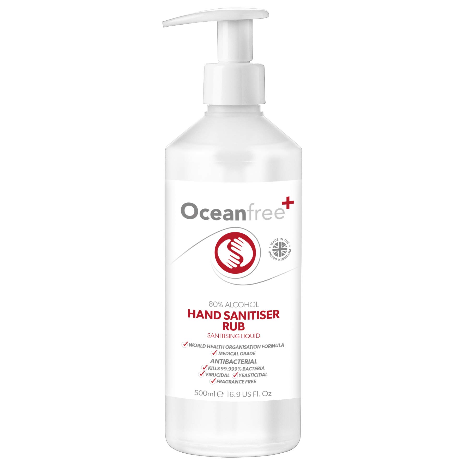 80% Alcohol Hand Sanitiser Liquid Rub - 500ml - Kills 99% Bacteria, Germs - Sanitizer