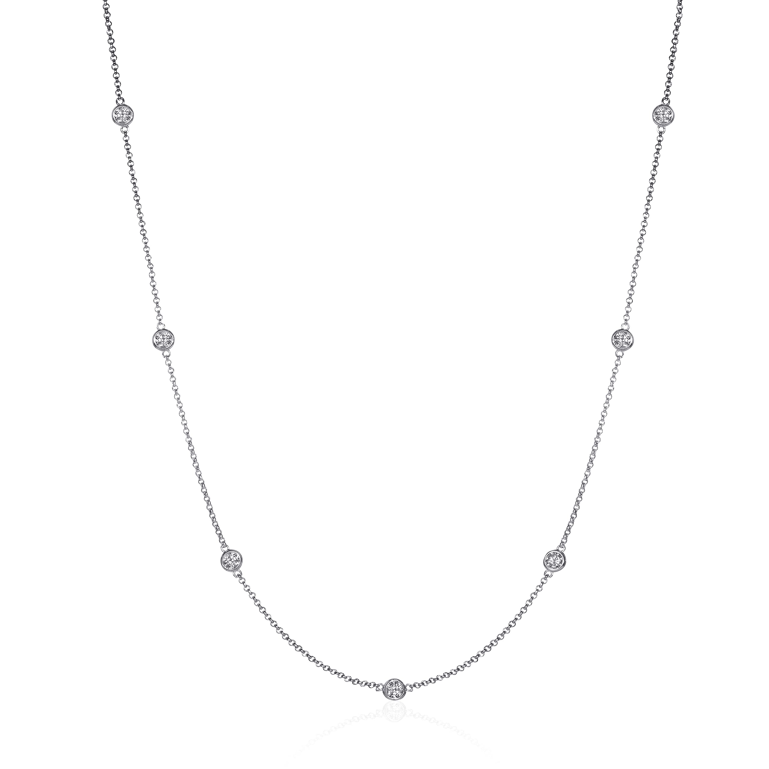 Namana Long Silver Chain Necklace with Cubic Zirconia Stones, 32 inch Long - For Women & Teenage Girls