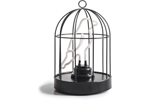 Suck UK | Neon Bird Lamp | USB & Battery Powered Desk Lamp | Black Metal Birdcage Night Light