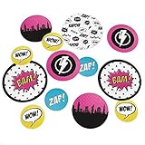 BAM! Girl Superhero - Baby Shower or Birthday Party Table Confetti - 27 Count
