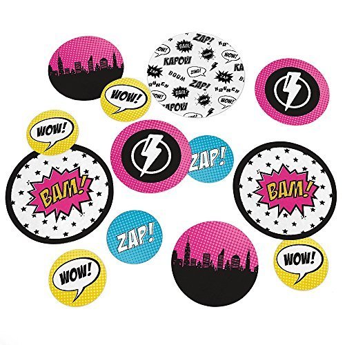 BAM! Girl Superhero - Baby Shower or Birthday Party Table Confetti - 27 Count