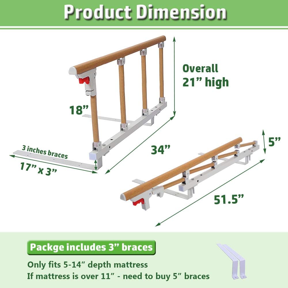 Bed Rails for Elderly Adults Grab Bar Bed Hand Rails Assist Rail Handle Fold Down Medical Hospital Sides Rails Guard Home Care Handicap Safety Assistance Devices (18 inch H): Kitchen & Dining
