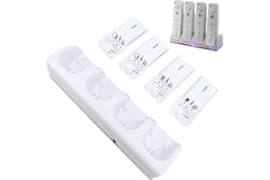 PUSOKEI 4 in 1 Charging Station for Wii and Wii U Remote Controller, Remote Charging Dock with 4 Pack 2800mAh Rechargeable Ba