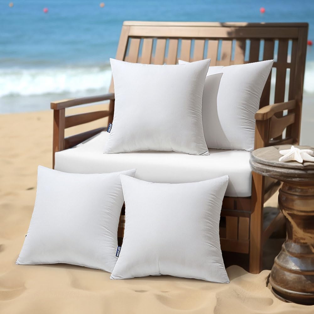 MIULEE Outdoor Cushions Waterproof-Pack of 4 Cushion Inserts 45cm x 45cm, White Outdoor Cushion Inserts 18 x 18 Inches, Waterproof Pillows for Outside